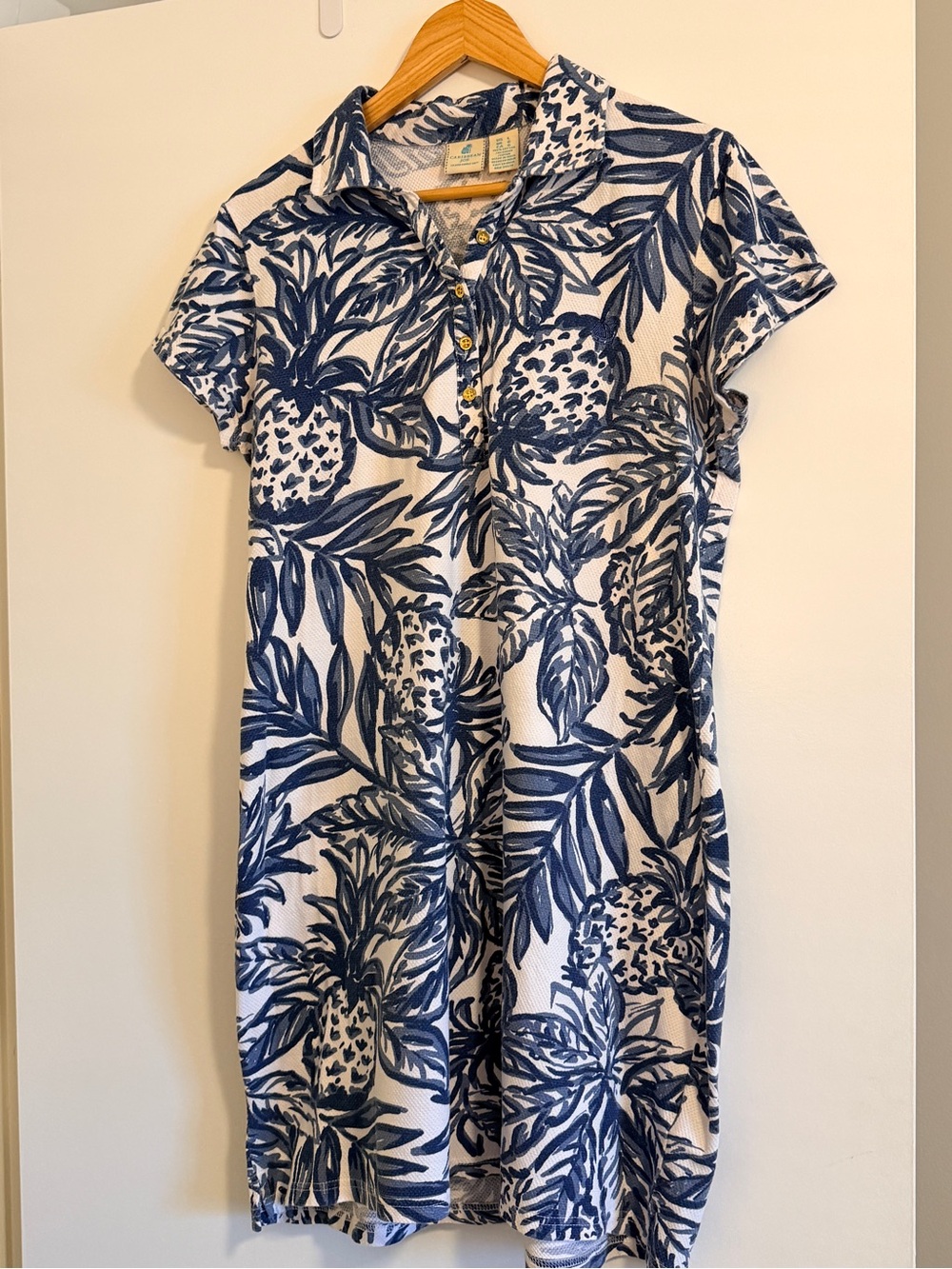 Caribbean Joe 100% Cotton Tropical Polo Dress Size: L